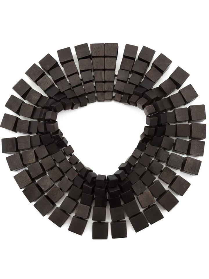 Monies Cube Bead Wide Necklace - Brown