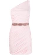 Roberto Cavalli Ruched One-shoulder Belted Dress - Pink
