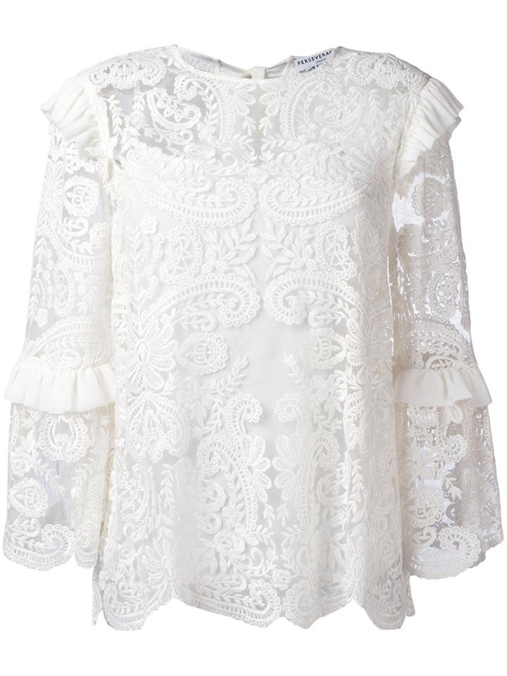 Perseverance London Embroidered Blouse, Women's, Size: 10, White, Nylon/polyester/viscose