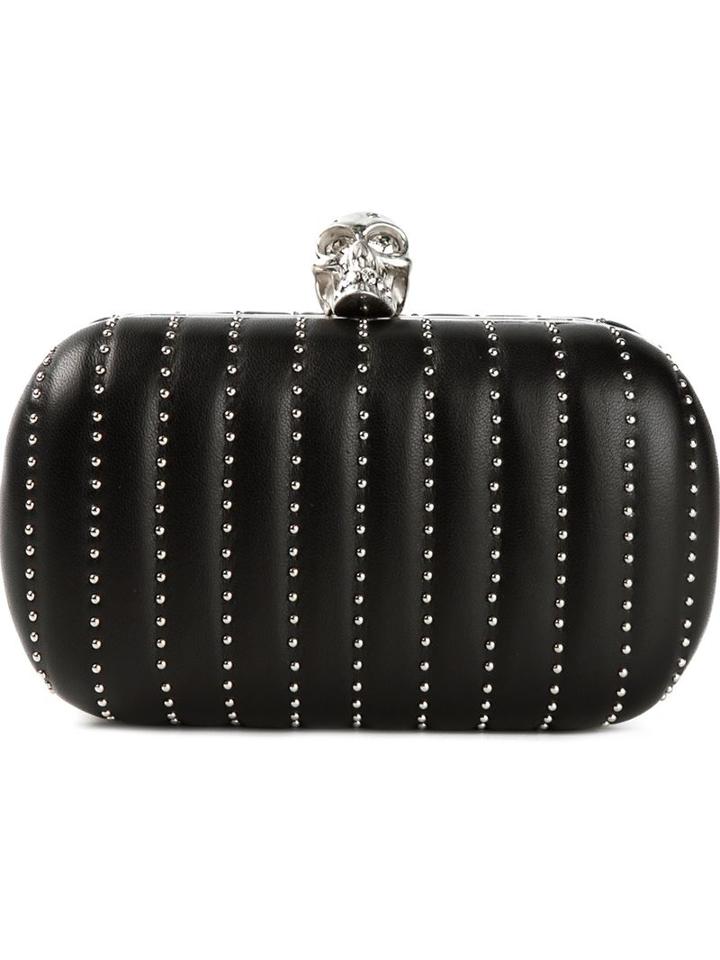 Alexander Mcqueen 'skull' Studded Box Clutch, Women's, Black