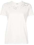 Twin-set - Heart And Faux Pearl Embellished T-shirt - Women - Cotton/polyester/spandex/elastane - S, White, Cotton/polyester/spandex/elastane
