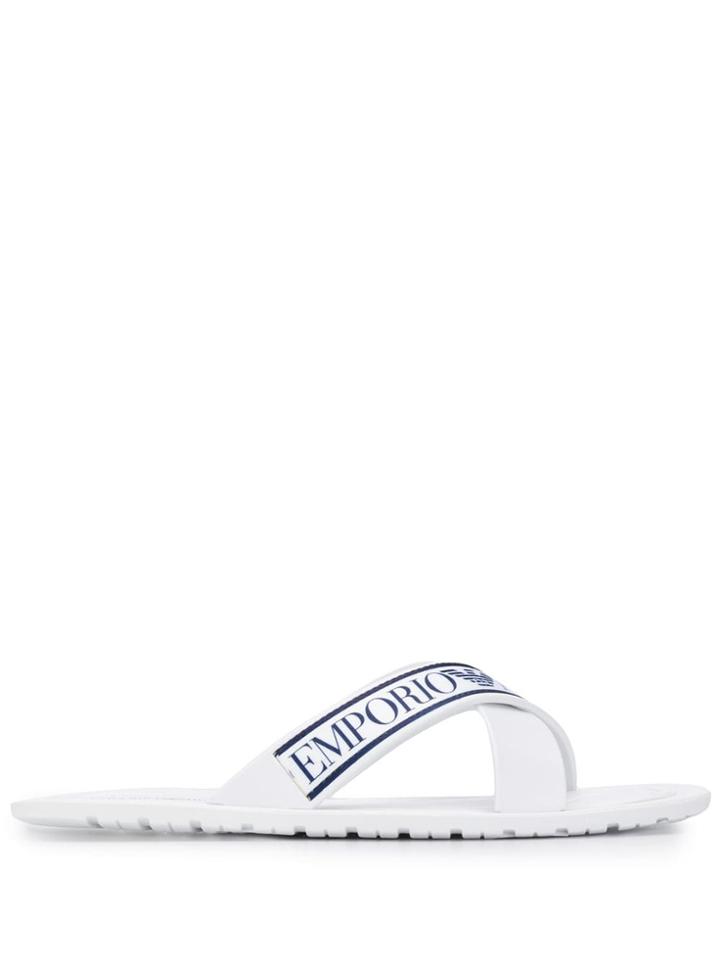Emporio Armani Logo Print Flip Flops - White