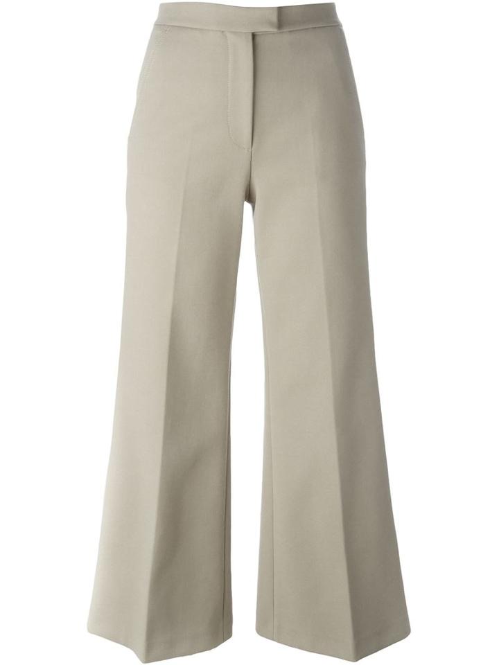 Msgm Flared Cropped Trousers, Women's, Size: 44, Nude/neutrals, Cotton/polyester/polyurethane