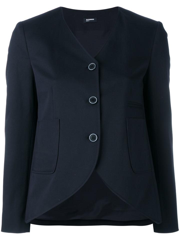 Jil Sander Navy Curved Hem Jacket - Blue