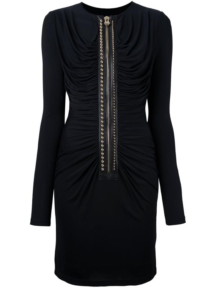Philipp Plein 'wave' Dress, Women's, Size: Medium, Black, Viscose/lamb Skin/polyamide/spandex/elastane