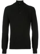 Brioni Buttoned High Neck Pullover, Men's, Size: 52, Black, Cashmere