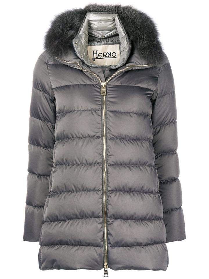Herno Fox Fur-trimmed Padded Coat - Grey