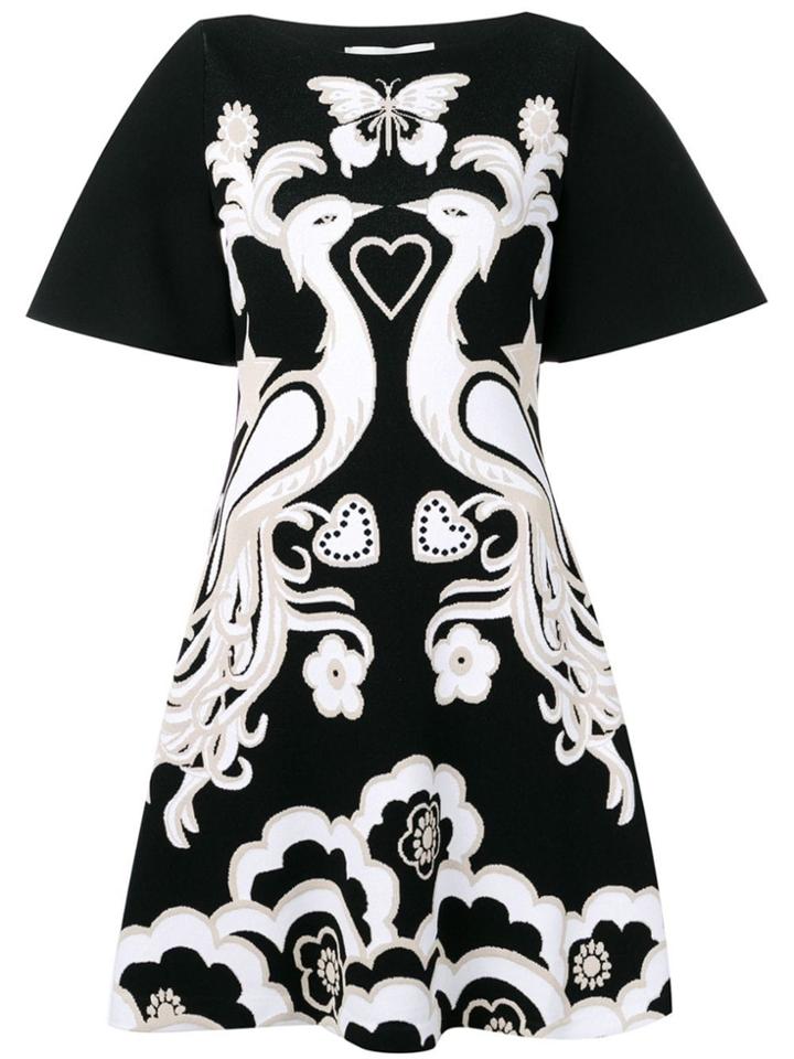 Valentino Swan Intarsia Knit Dress - Black