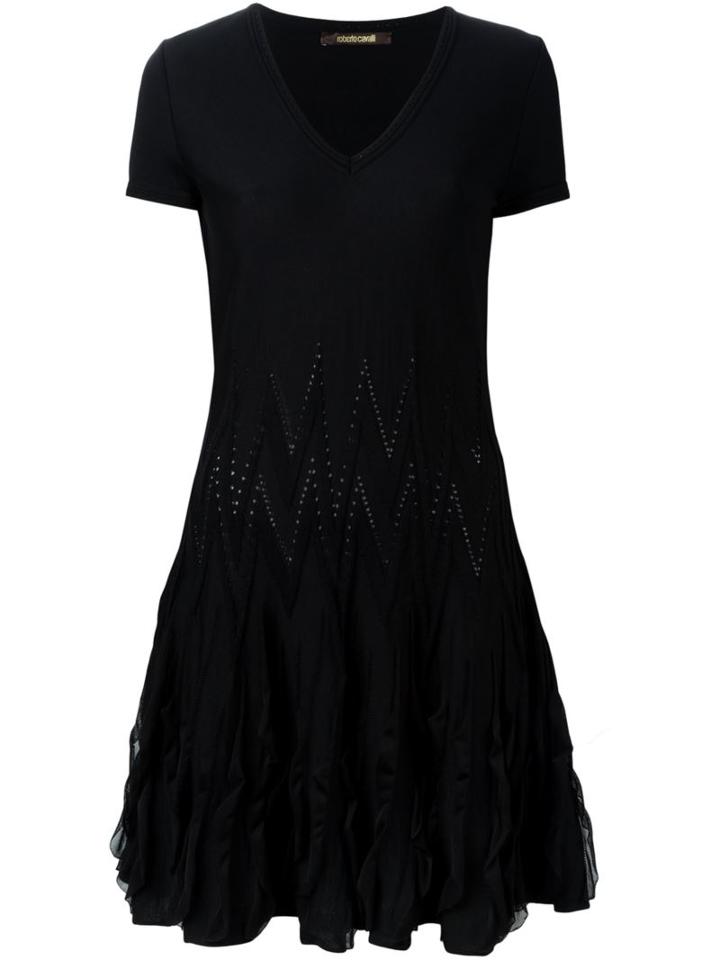 Roberto Cavalli Ruffled Knitted Mini Dress, Women's, Size: 44, Black, Nylon/viscose/wool