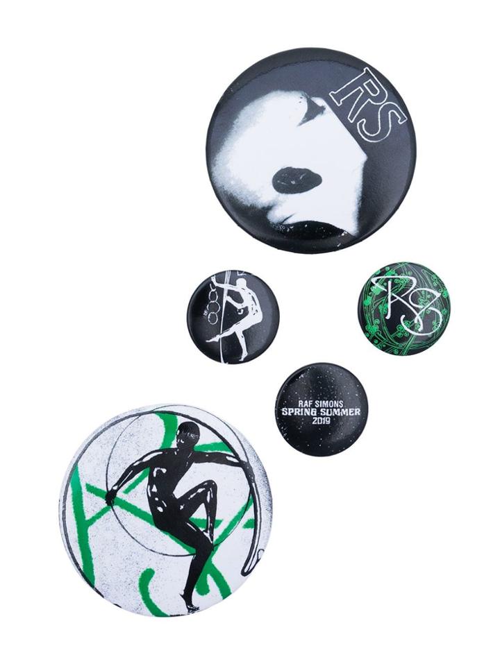 Raf Simons Set Of 5 Brass Graphic Pins - Black
