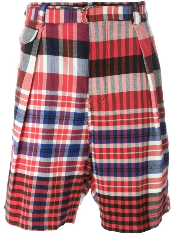 Sacai Checked Shorts, Men's, Size: 3, Red, Cotton/cupro