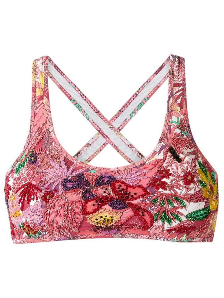 Amir Slama Embroidered Bikini Top, Women's, Size: Medium, Pink/purple, Elastodiene