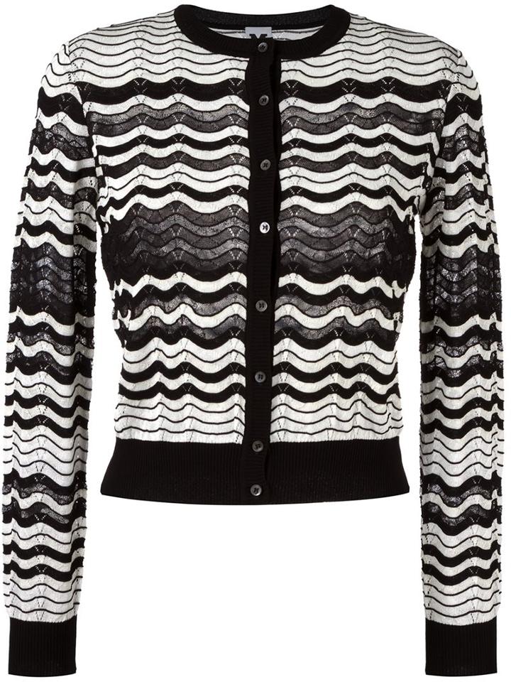 M Missoni Chevron Button Down Cardigan, Women's, Size: 46, Black, Cotton/acrylic/polyamide/wool