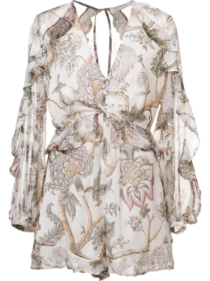 Zimmermann 'karmic Floral Flounce' Playsuit, Women's, Size: 0, Nude/neutrals, Silk/polyester