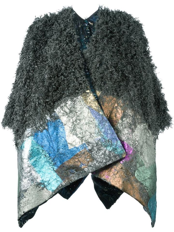 Ermanno Gallamini Metallic Poncho, Women's, Grey, Silk