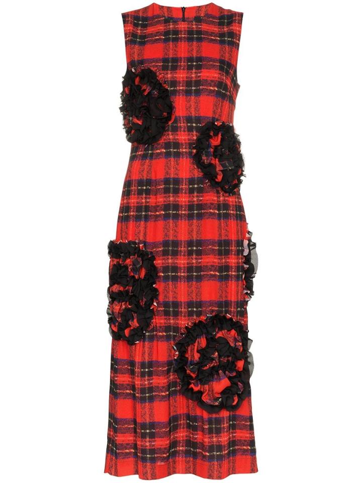 Simone Rocha Rose Embroidered Tartan Midi Dress