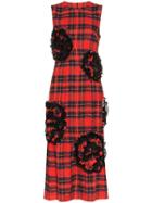Simone Rocha Rose Embroidered Tartan Midi Dress