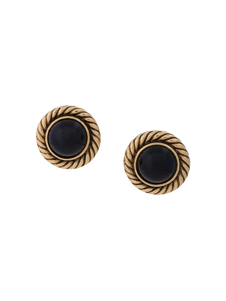 Chanel Vintage Twist Edge Round Earrings - Black