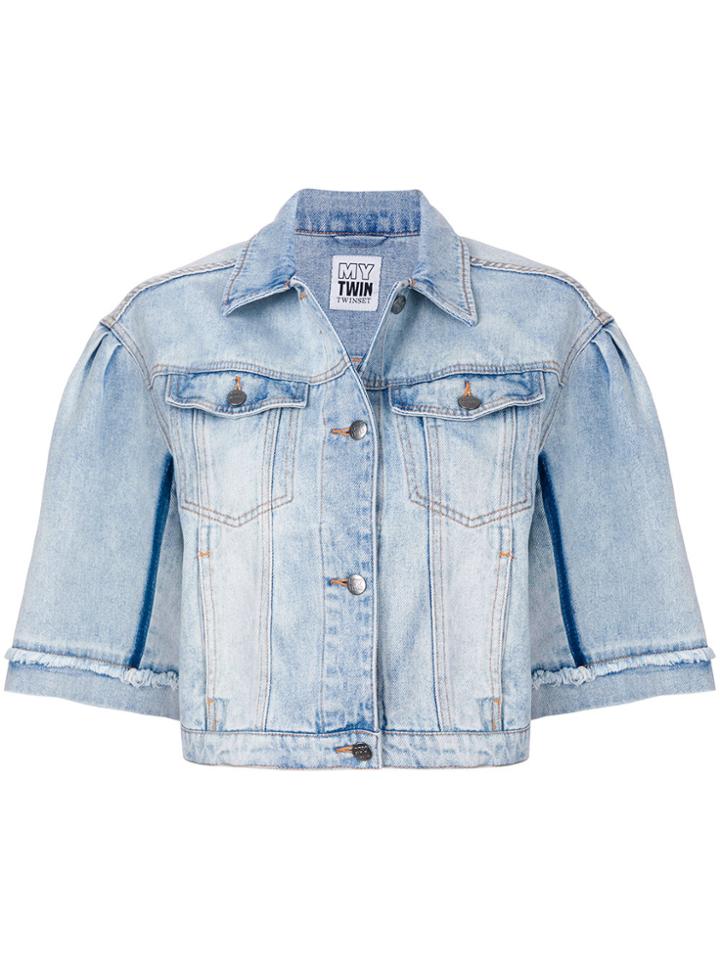 Twin-set Oversized Short Sleeve Cropped Denim Jacket - Blue