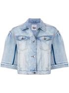 Twin-set Oversized Short Sleeve Cropped Denim Jacket - Blue