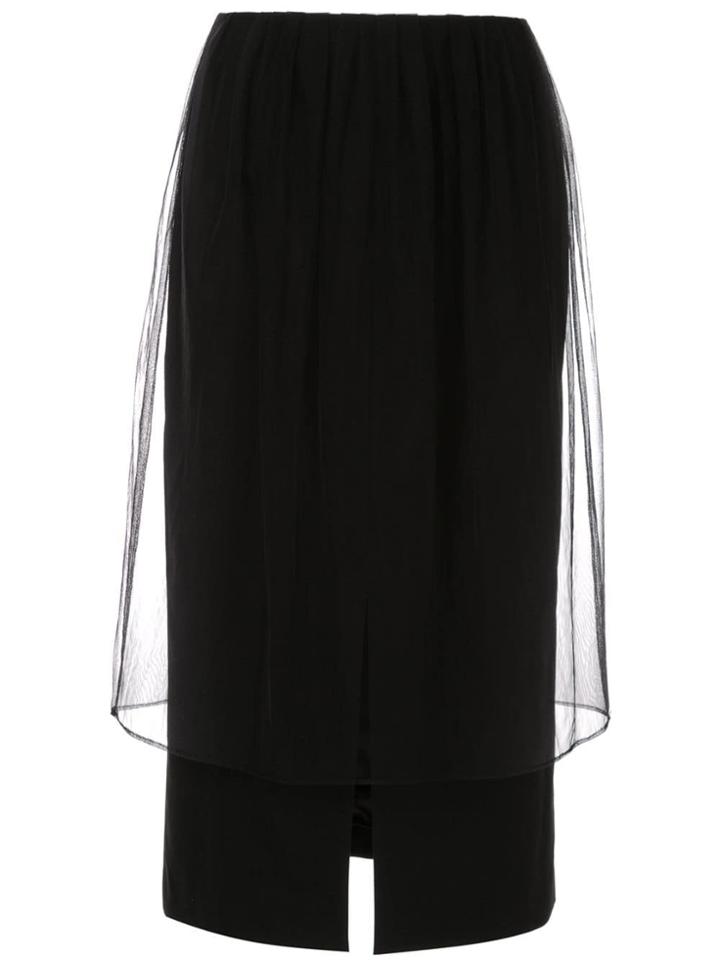 Le Ciel Bleu Mesh-detail Midi Skirt - Black
