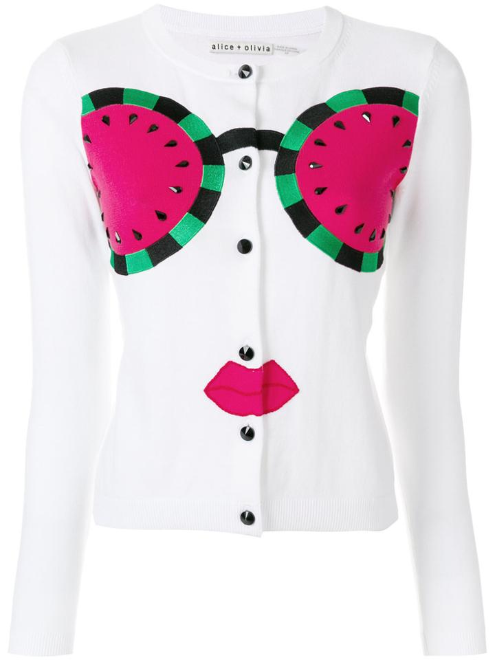 Alice+olivia Watermelon Face Embroidered Cardigan - White