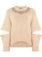 Alexander Mcqueen Zipped Elbows Embellished Jumper - Neutrals