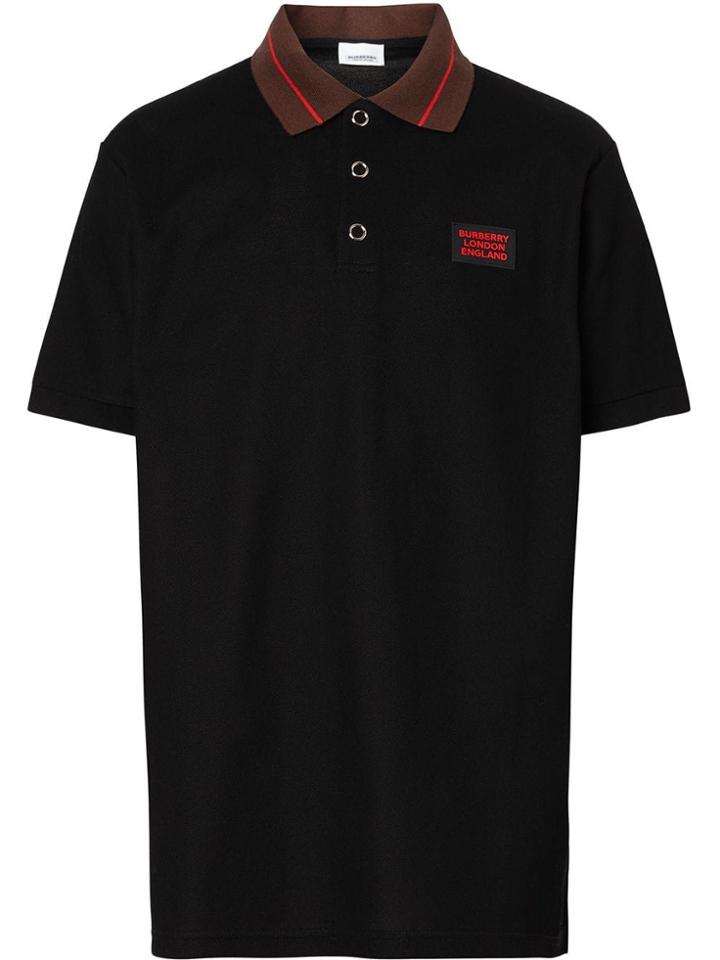 Burberry Logo Detail Cotton Piqué Polo Shirt - Black