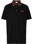 Burberry Logo Detail Cotton Piqué Polo Shirt - Black
