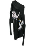 Krizia Elephant And Pelican One Shoulder Dress - Black