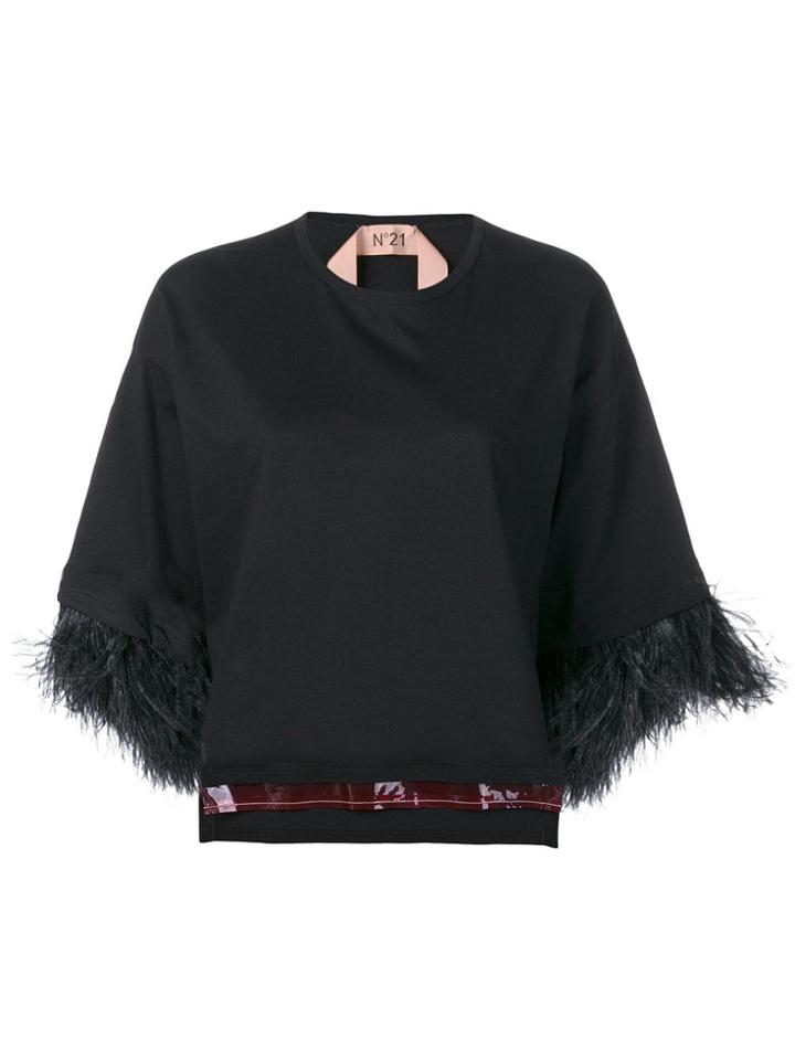 No21 Feathered Cuff T-shirt - Black