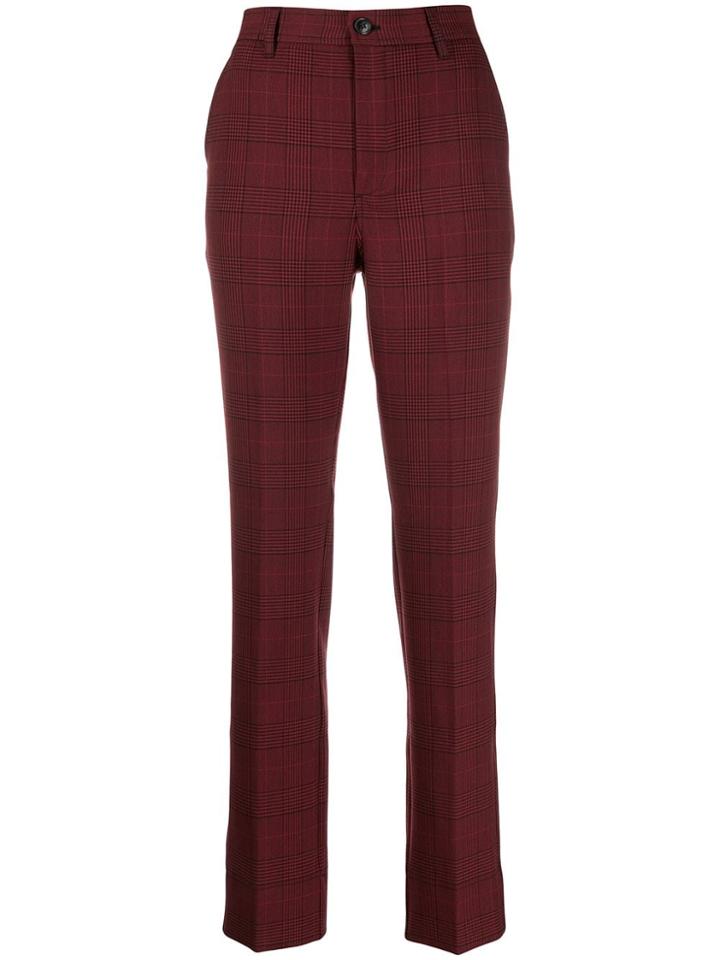 Ganni Checked Straight-leg Trousers - Red