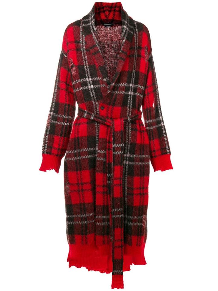 Alexander Mcqueen Distressed Check Coat - Red