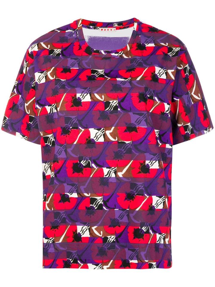 Marni Colour-block Floral T-shirt - Pink & Purple