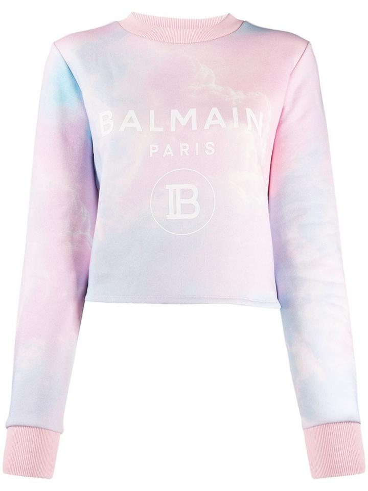 Balmain Logo Print Tie-dye Sweatshirt - Neutrals