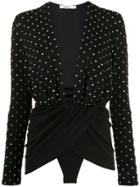 Amen Crystal-embellished Wrap-effect Top - Black