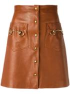 Gucci Horsebit Leather Skirt, Women's, Size: 42, Brown, Lamb Skin/acetate/cupro
