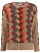 Drumohr Diamond Knit Crewneck Sweater - Brown