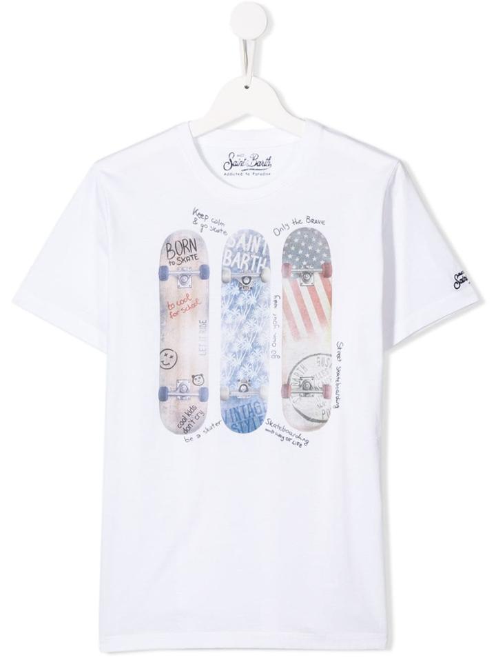 Mc2 Saint Barth Kids Skateboard Print T-shirt - White