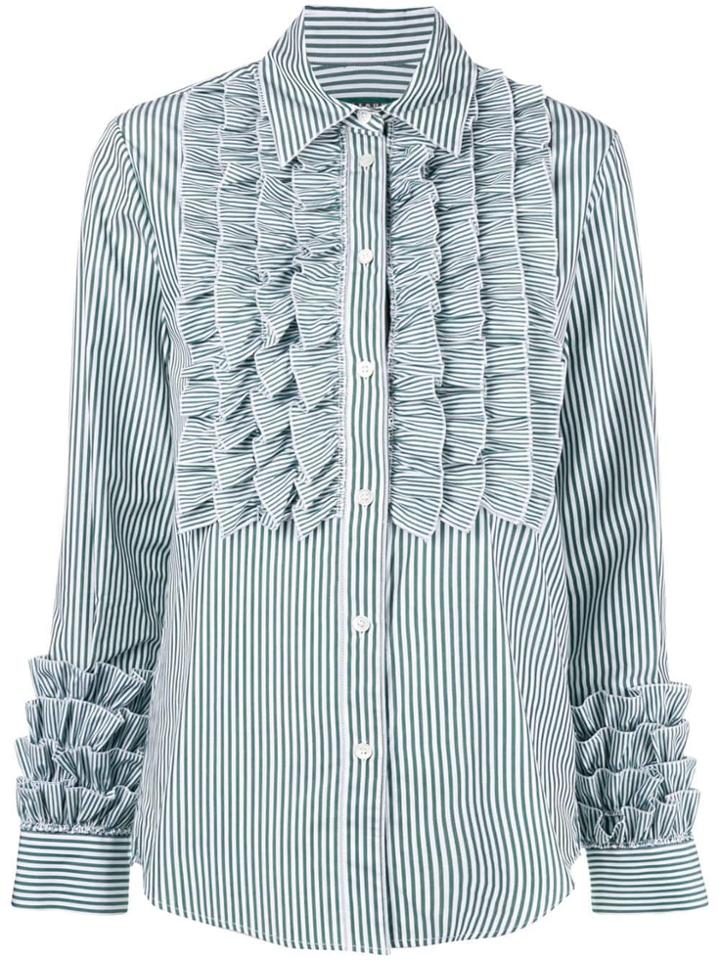 Alexa Chung Striped Ruffle Shirt - White
