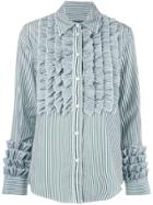 Alexa Chung Striped Ruffle Shirt - White