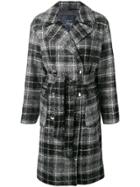 Fay Checked Double Breasted Coat - Grey