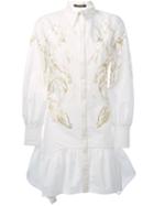 Roberto Cavalli Feather Print Shirt Dress, Women's, Size: 42, White, Cotton/nylon/polyester
