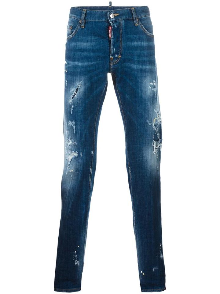 Dsquared2 Mac Daddy Torn Effect Jeans, Men's, Size: 46, Blue, Cotton/spandex/elastane/calf Leather