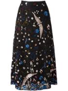 Alice+olivia 'kiera' Embroidered Skirt, Women's, Size: 6, Black, Silk/cotton/nylon/spandex/elastane
