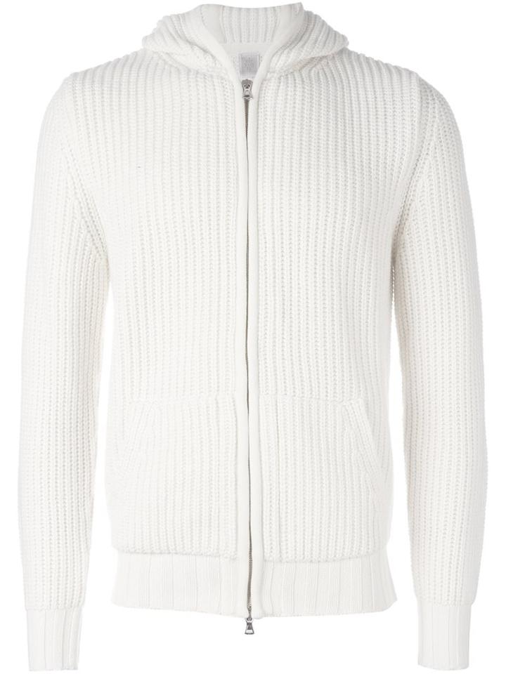 Eleventy Chunky Knit Ribbed Hooodie, Men's, Size: Small, White, Cashmere
