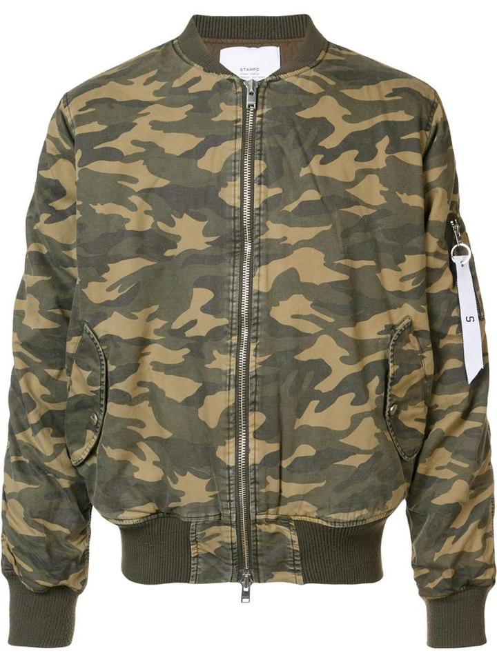 Stampd Camouflage Print Bomber Jacket, Men's, Size: Large, Green, Cotton