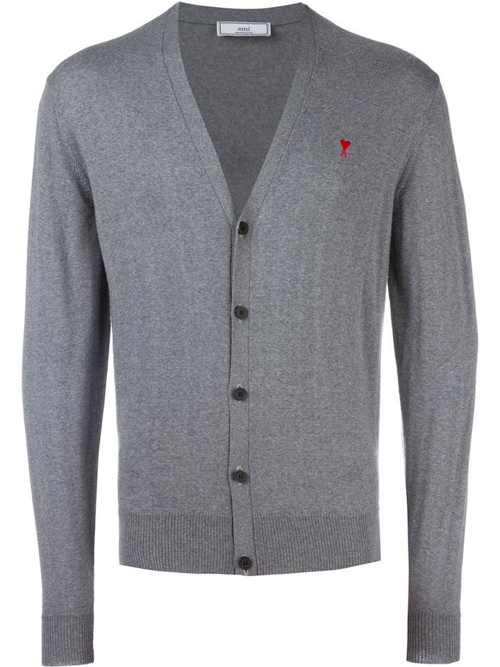 Ami Alexandre Mattiussi Ami De Coeur Cardigan, Men's, Size: Large, Grey, Merino