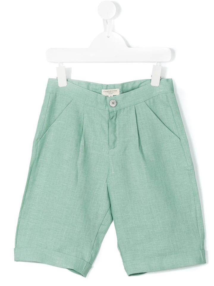 Cashmirino - Turn-up Bermuda Shorts - Kids - Linen/flax - 3 Yrs, Green