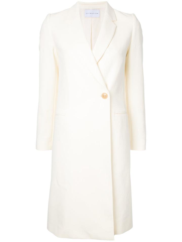 Estnation - Double-breasted Midi Coat - Women - Cotton/cupro - 38, White, Cotton/cupro